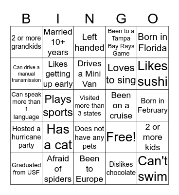 Networking Bingo Card