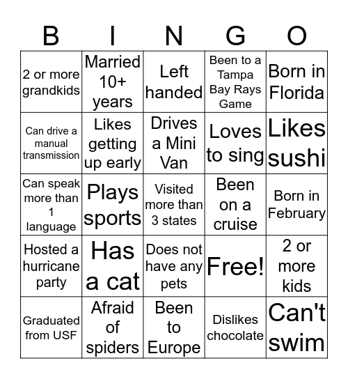 Networking Bingo Card