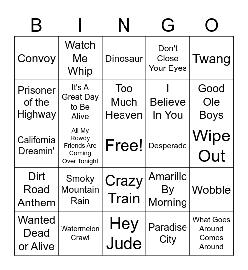 Anna's 16th Birthday Music Bingo Card