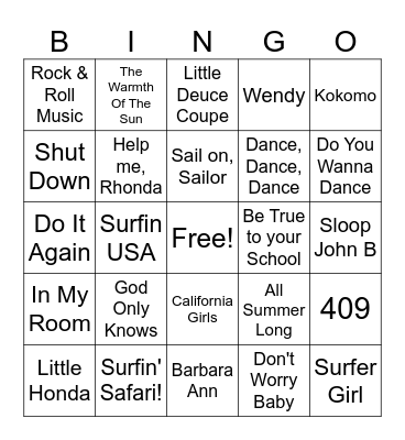 DD45 BEACH BOYS! Bingo Card