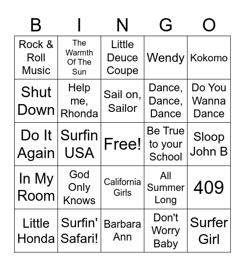 DD45 BEACH BOYS! Bingo Card