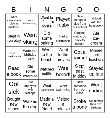 Back to School Bingo Card