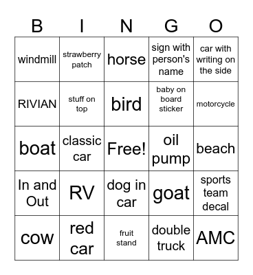 Disney Road Trip Bingo Card