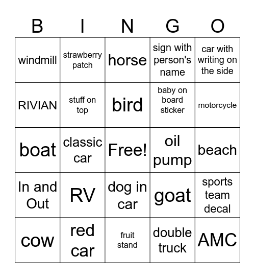 Disney Road Trip Bingo Card