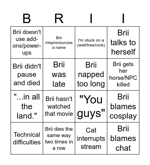 Brii's Brii-irthday Brii-ingo Bingo Card