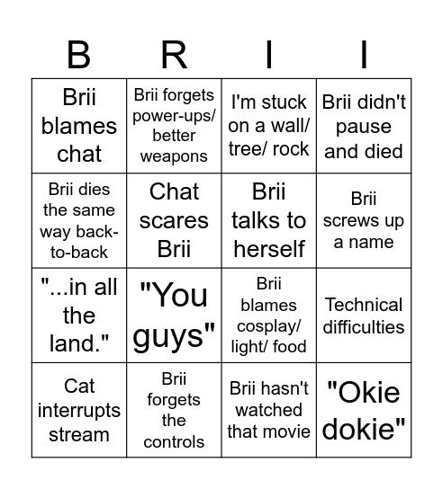 Brii's Happ-Brii Brii-irthday Brii-ingo! Bingo Card