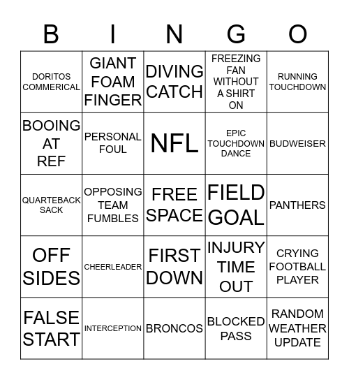 SUPER BOWL BINGO Card