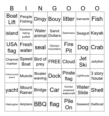 Boat Cruise BINGO Card