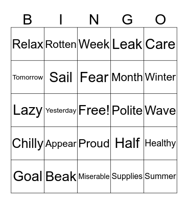 VOCABULARY BINGO!! Bingo Card