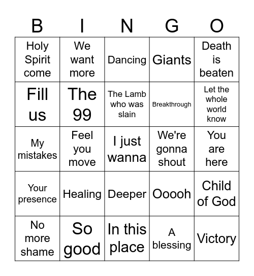 Contemporary Christian Music Catch-Phrase Bingo Card