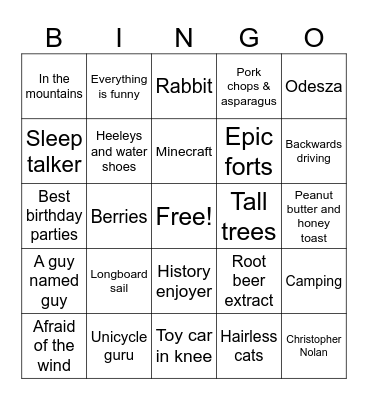 Jacob Lore Bingo Card