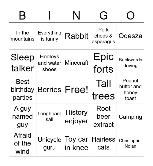 Jacob Lore Bingo Card