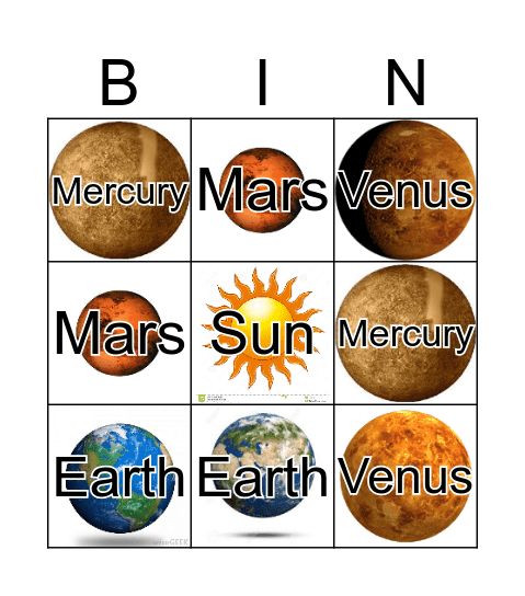 Solar System Bingo 1 Bingo Card