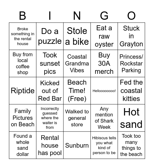 Mushinski - Grayton Beach Bingo Card