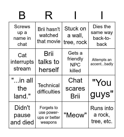 Brii's Brii-irthday Brii-ingo! Bingo Card