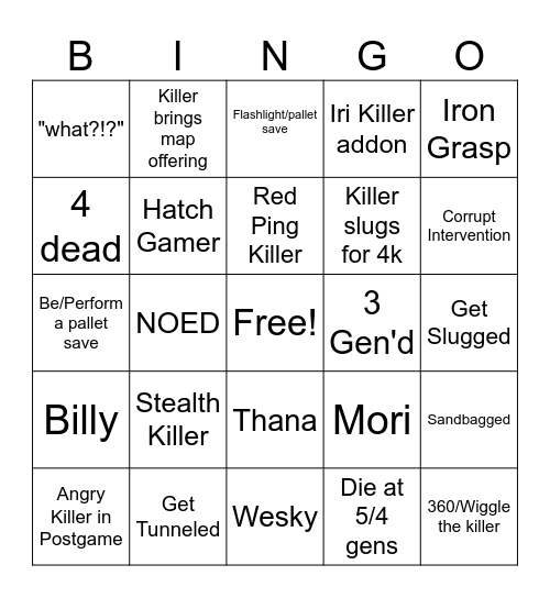 DBD Mushy Bingo Card