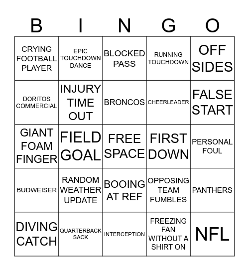 SUPER BOWL BINGO Card