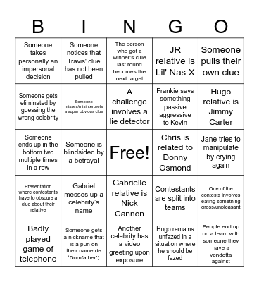 Claim to Fame Bingo Card