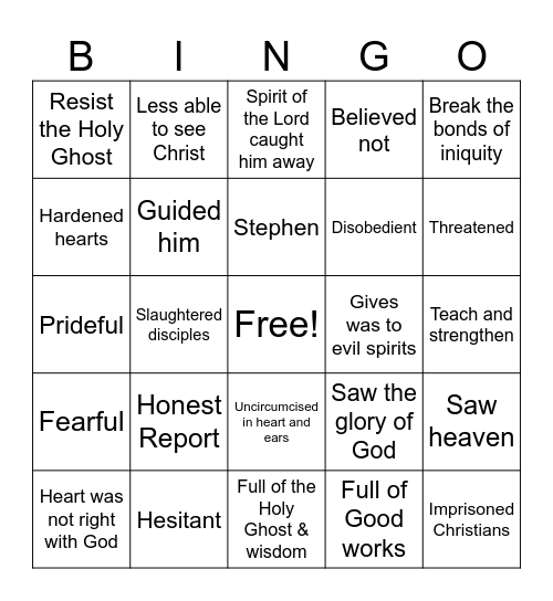 Acts 6-9 Bingo Card