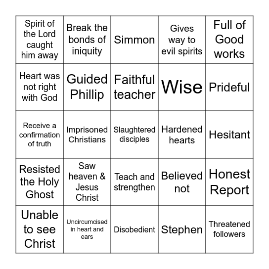 Acts 6-9 Bingo Card