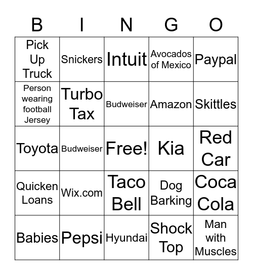 Super Bowl Bingo  Bingo Card