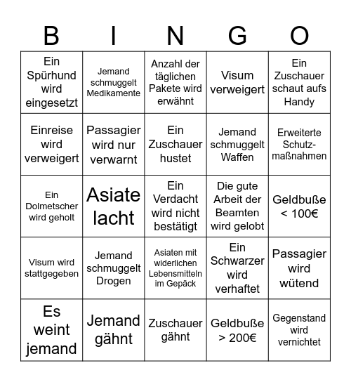 Border Patrol Bingo Card