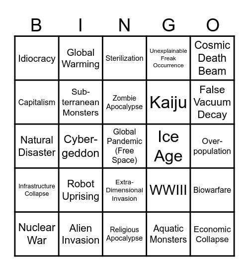 Apocalypse Bingo Card