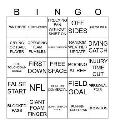 SUPER BOWL BINGO Card