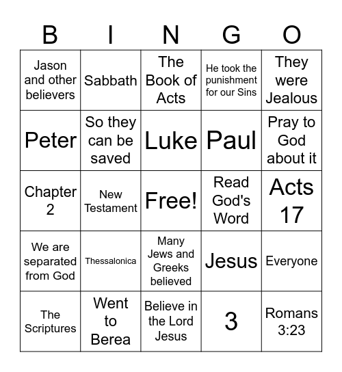 The Bereans Studied the Scriptures Bingo Card