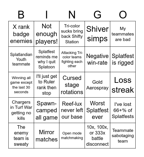 SPLATFEST SALT Bingo Card