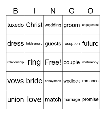 Pastor Antonia's Bridal Shower Bingo Card