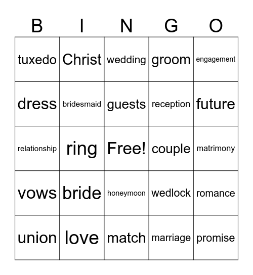 Pastor Antonia's Bridal Shower Bingo Card