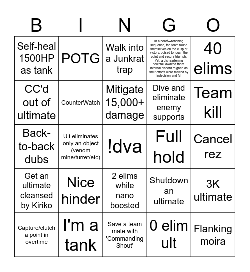 BingOverwatch Bingo Card