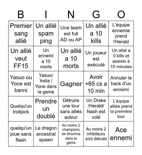 Bingo LoL Bingo Card