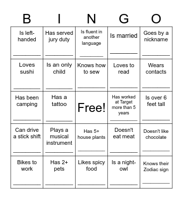 Find a Team Member Who..... Bingo Card