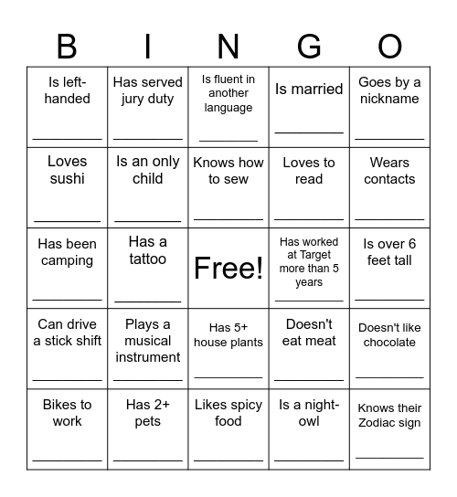 Find a Team Member Who..... Bingo Card