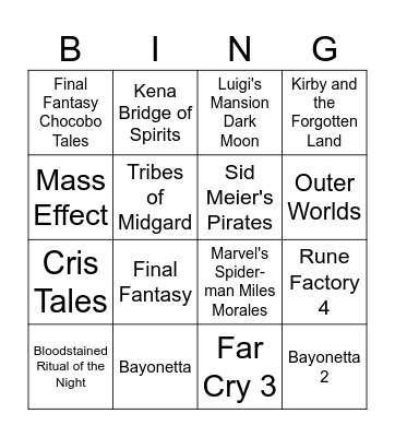 Games Finished 2023 Bingo Card