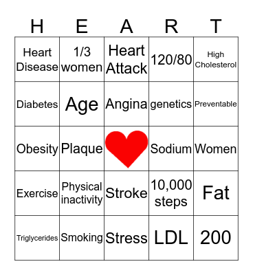 Heart Awareness Bingo Card