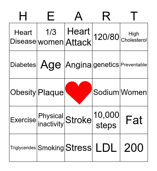 Heart Awareness Bingo Card