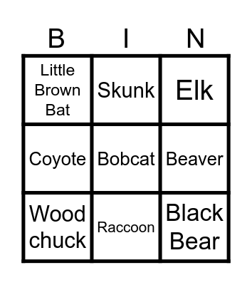 Mammal Sounds Bingo Card