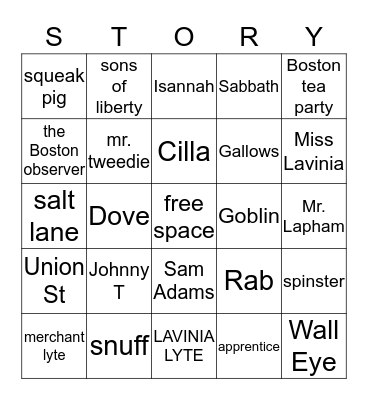 Johnny TremainGo Bingo Card