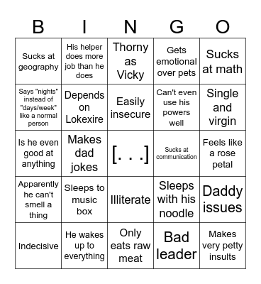 Zarek Bingo Card
