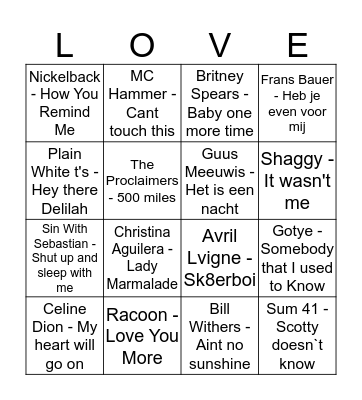 Rock 'n Roll Valentijns Bingo Card