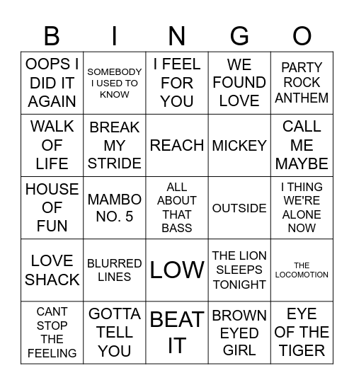 NOW THATS WHAT I CALL MUSIC BINGO 6 Bingo Card