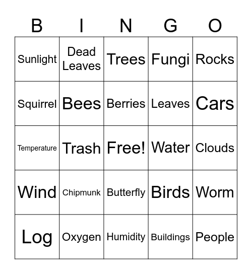 Abiotic vs. Biotic Bingo Card