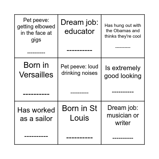 Team Bingo Card