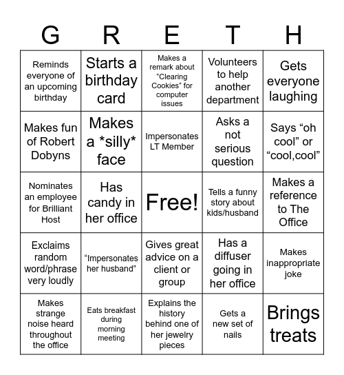 Gretchen Bingo Card