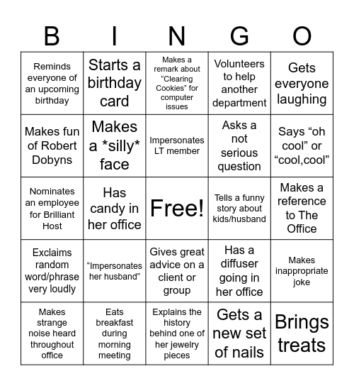 Gretchen Bingo Card
