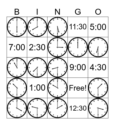 Telling Time Bingo Card