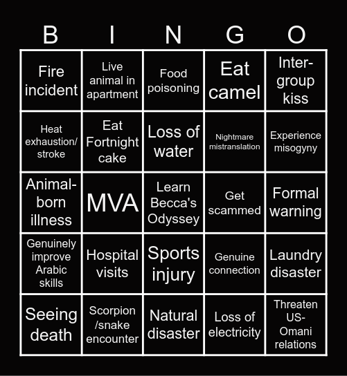 Nizwa Special Bingo Card